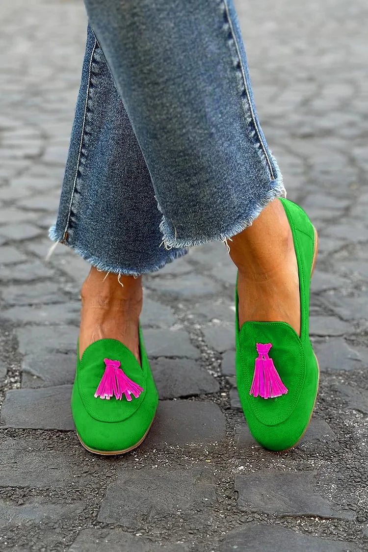 Grøn Loafer med Fuchsia Franser til Kvinder