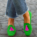 Grøn Loafer med Fuchsia Franser til Kvinder