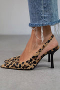 Spids Tå Leopard Print Slingback Stiletto Hæle | Khaki
