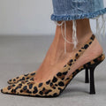 Spids Tå Leopard Print Slingback Stiletto Hæle | Khaki