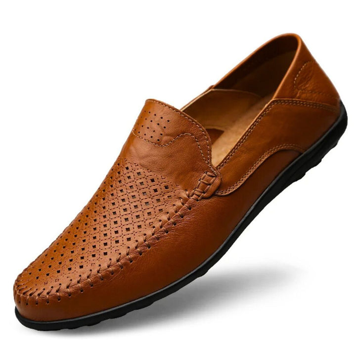 Herre Ægte Læder Loafers | Hverdagsbrug Kontorbrug — Perforeret Slip-On