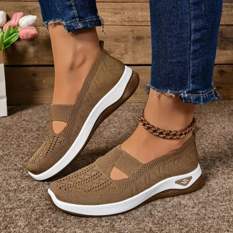 Dame Strik Sneaker Slip-On Mary Jane med Åndbar Overdel og Chunky EVA Sål