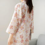 Blomstret Kimono Morgenkåbe til Kvinder | Taljebælte & Lommer