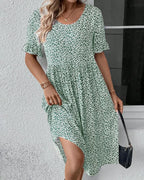 Blomstret Casual Midi Sommerkjole med Flæseærmer | Dimissions- & Strandkjole