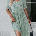 Blomstret Casual Midi Sommerkjole med Flæseærmer | Dimissions- & Strandkjole