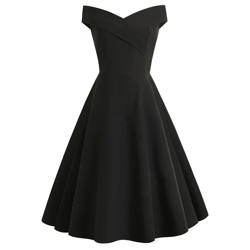 Dame Off-Shoulder A-Linie Midi-Kjole Vintage-Charm