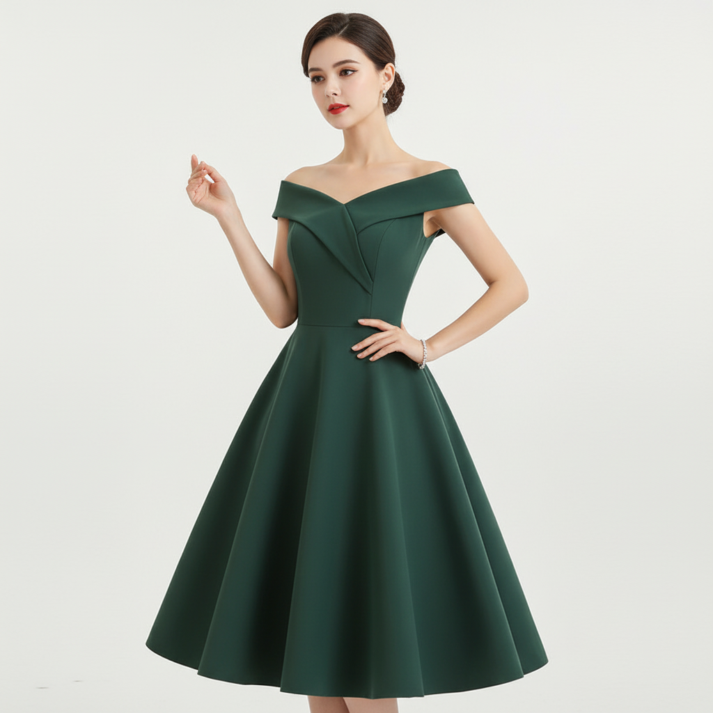 Dame Off-Shoulder A-Linie Midi-Kjole Vintage-Charm