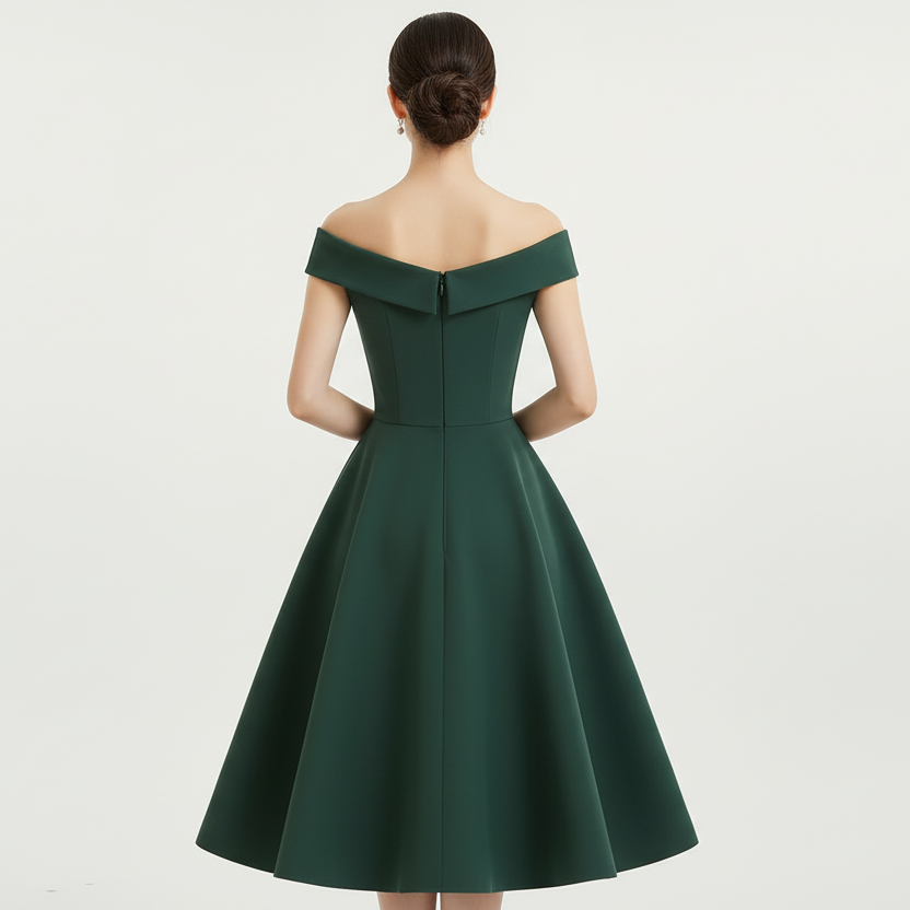 Dame Off-Shoulder A-Linie Midi-Kjole Vintage-Charm