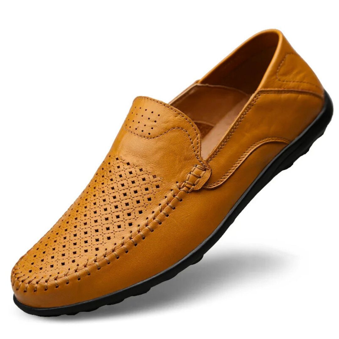 Herre Ægte Læder Loafers | Hverdagsbrug Kontorbrug — Perforeret Slip-On