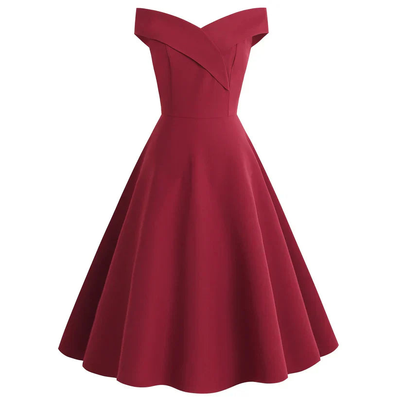 Dame Off-Shoulder A-Linie Midi-Kjole Vintage-Charm