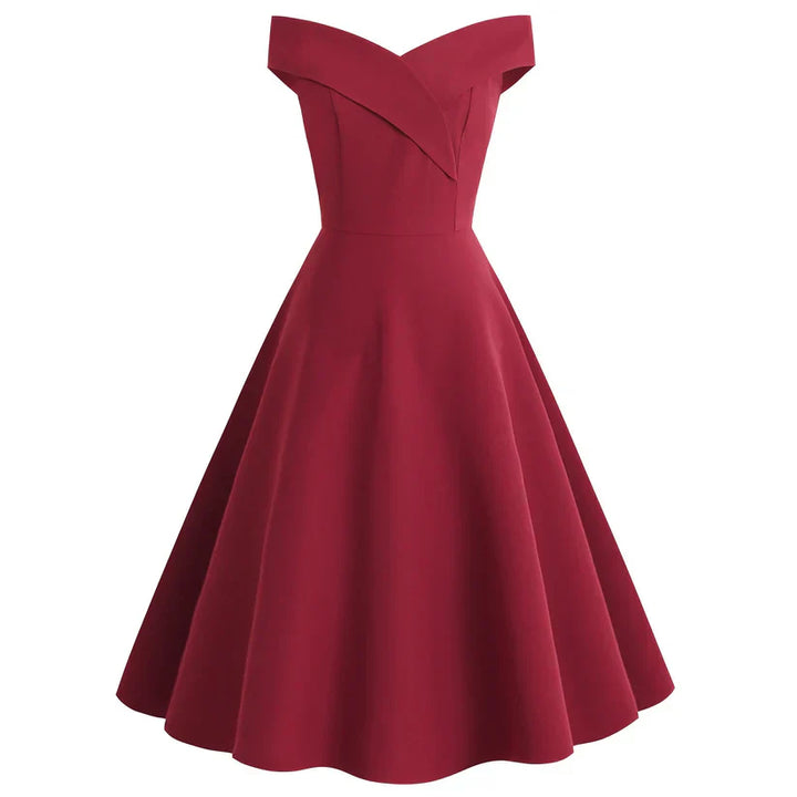 Dame Off-Shoulder A-Linie Midi-Kjole Vintage-Charm