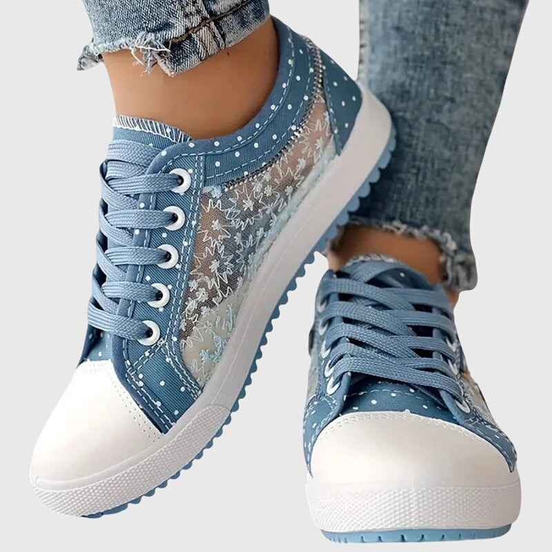 Ortopædiske Sneakers med Blonde Mesh Overlay | Lavskåret Platform Komfortsko