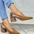 Leopardprint Slingback med Blokhæl | Firkantet Tå Ruskind Pumps til Kontor & Hverdag