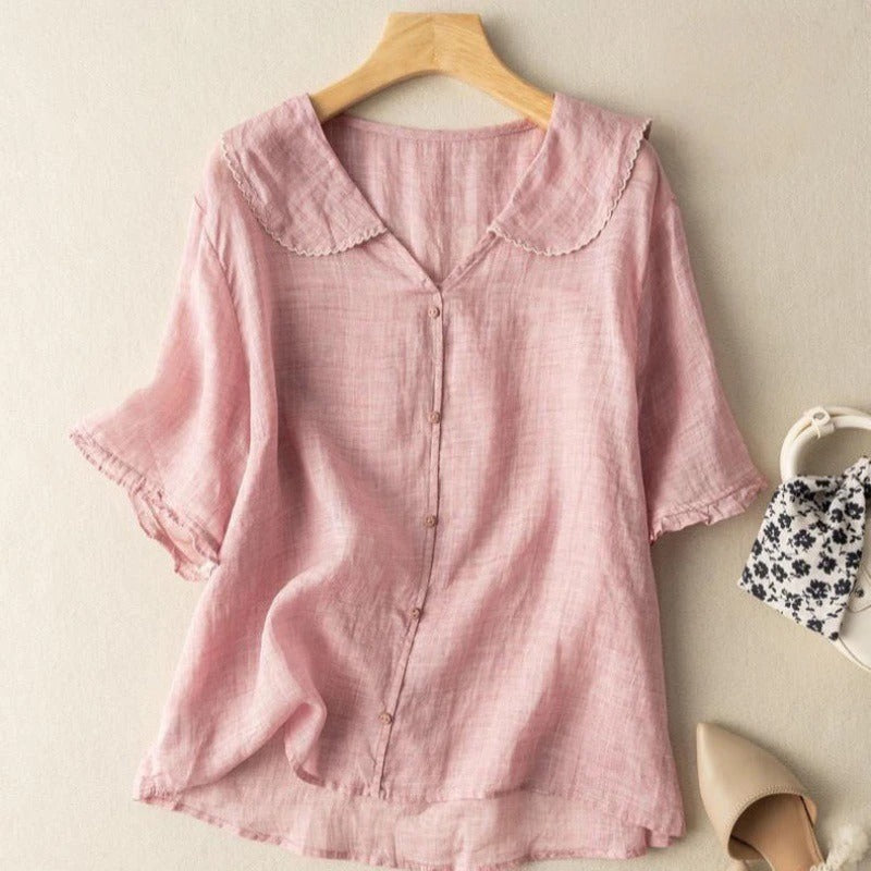 Kristi | Vintage Bluse med Knap Detalje