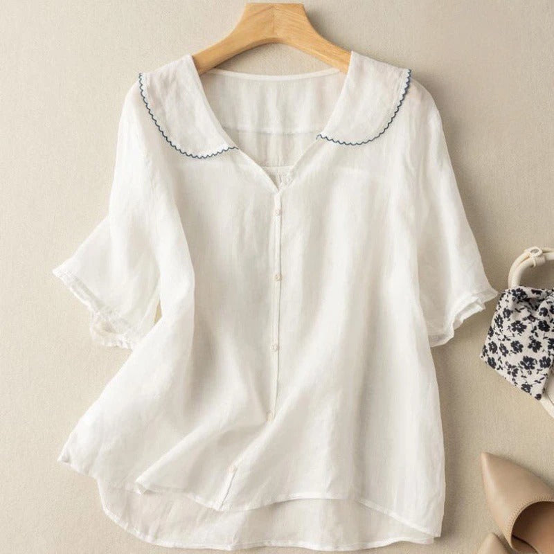 Kristi | Vintage Bluse med Knap Detalje