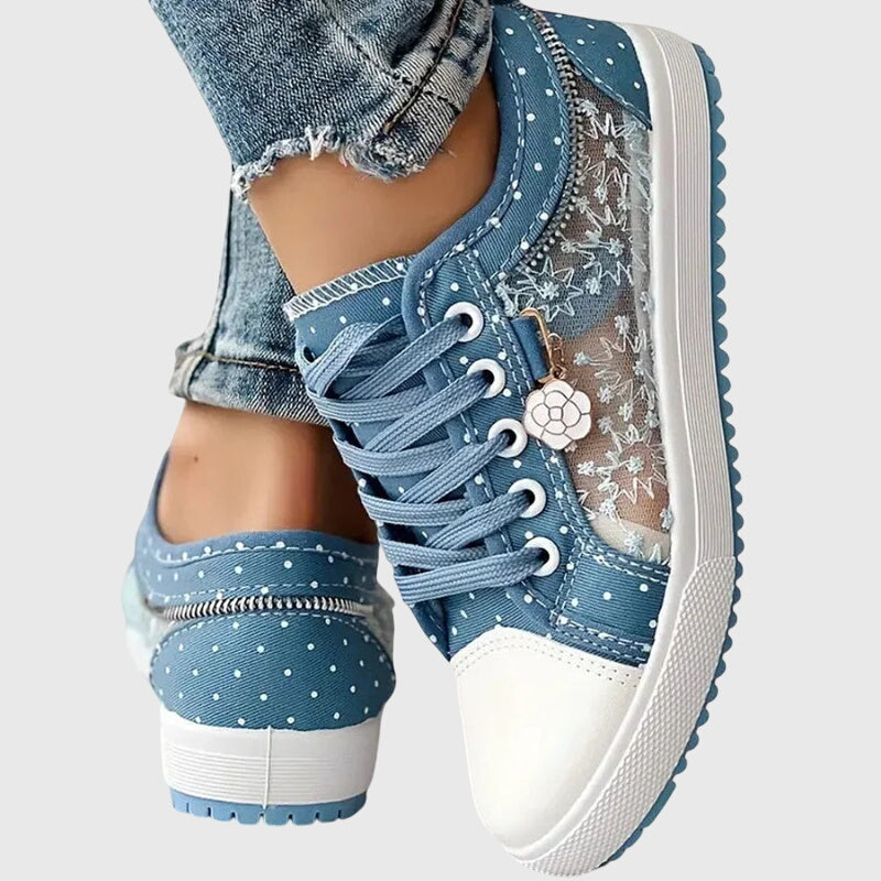 Ortopædiske Sneakers med Blonde Mesh Overlay | Lavskåret Platform Komfortsko