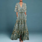 Jill | Elegant Maxi Kjole med Blomster Mønster