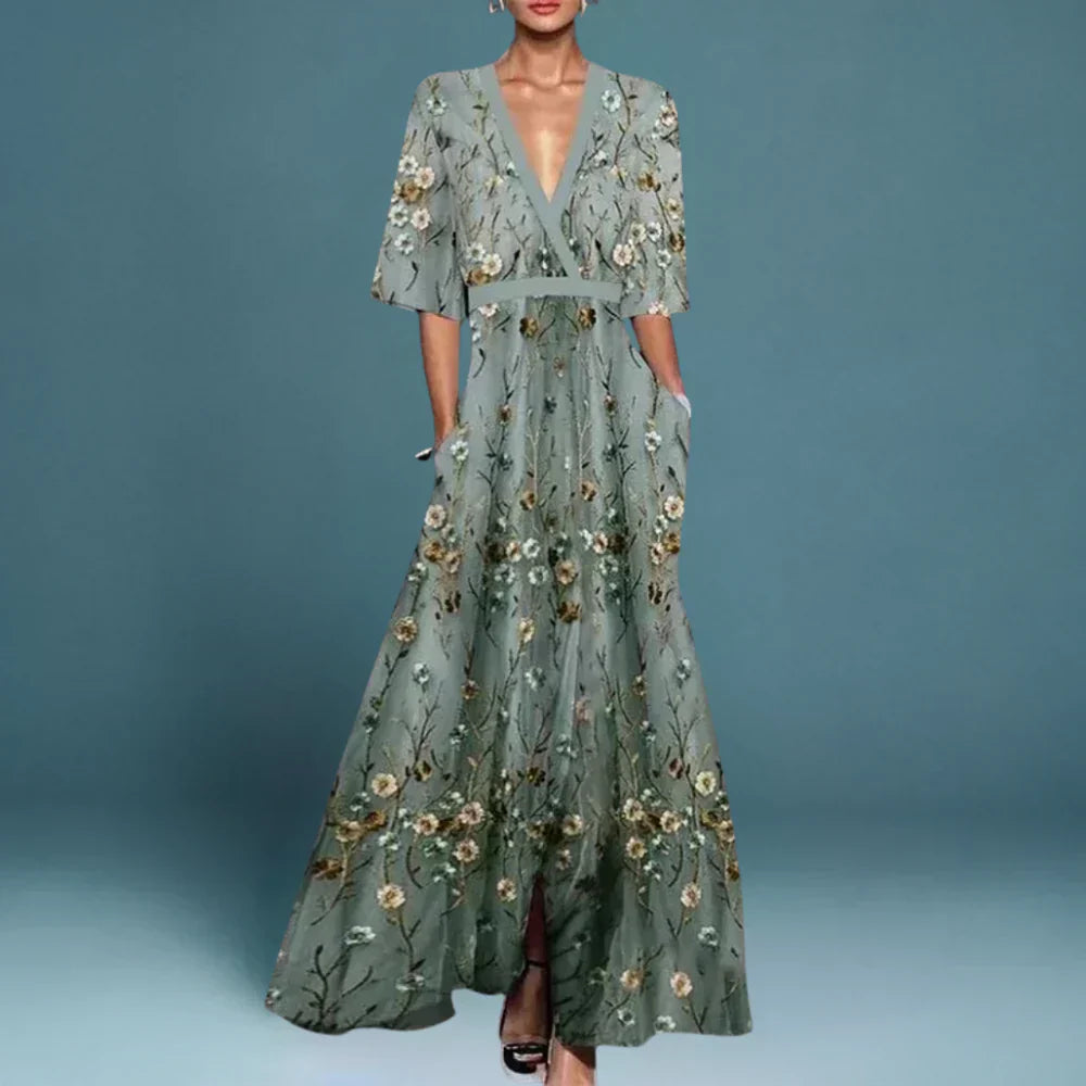 Jill | Elegant Maxi Kjole med Blomster Mønster