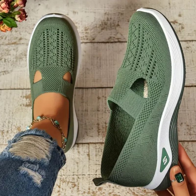 Dame Strik Sneaker Slip-On Mary Jane med Åndbar Overdel og Chunky EVA Sål