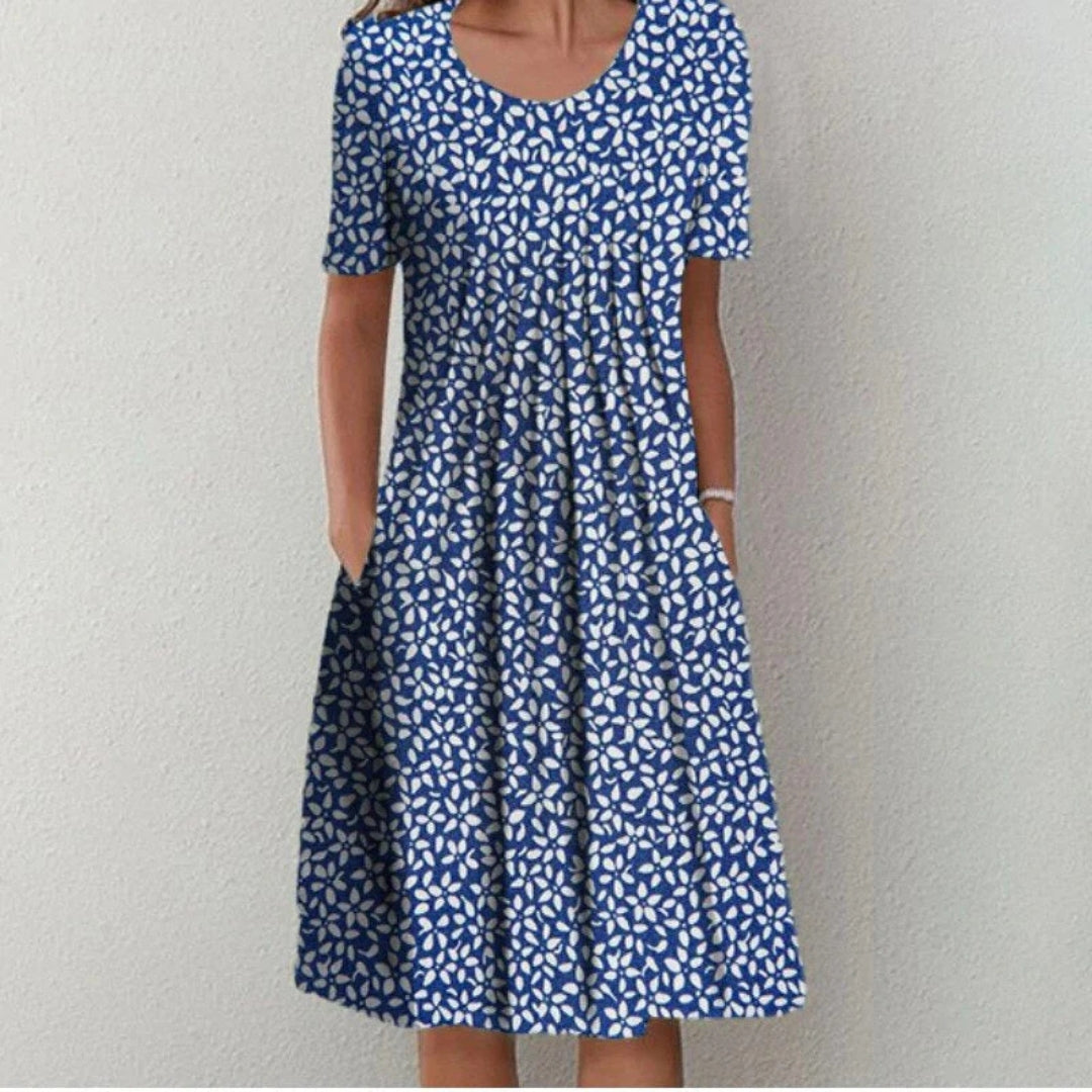 Blomstret Midi Kjole med Lommer | Casual Sommer-, Dimissions- & Strandkjole