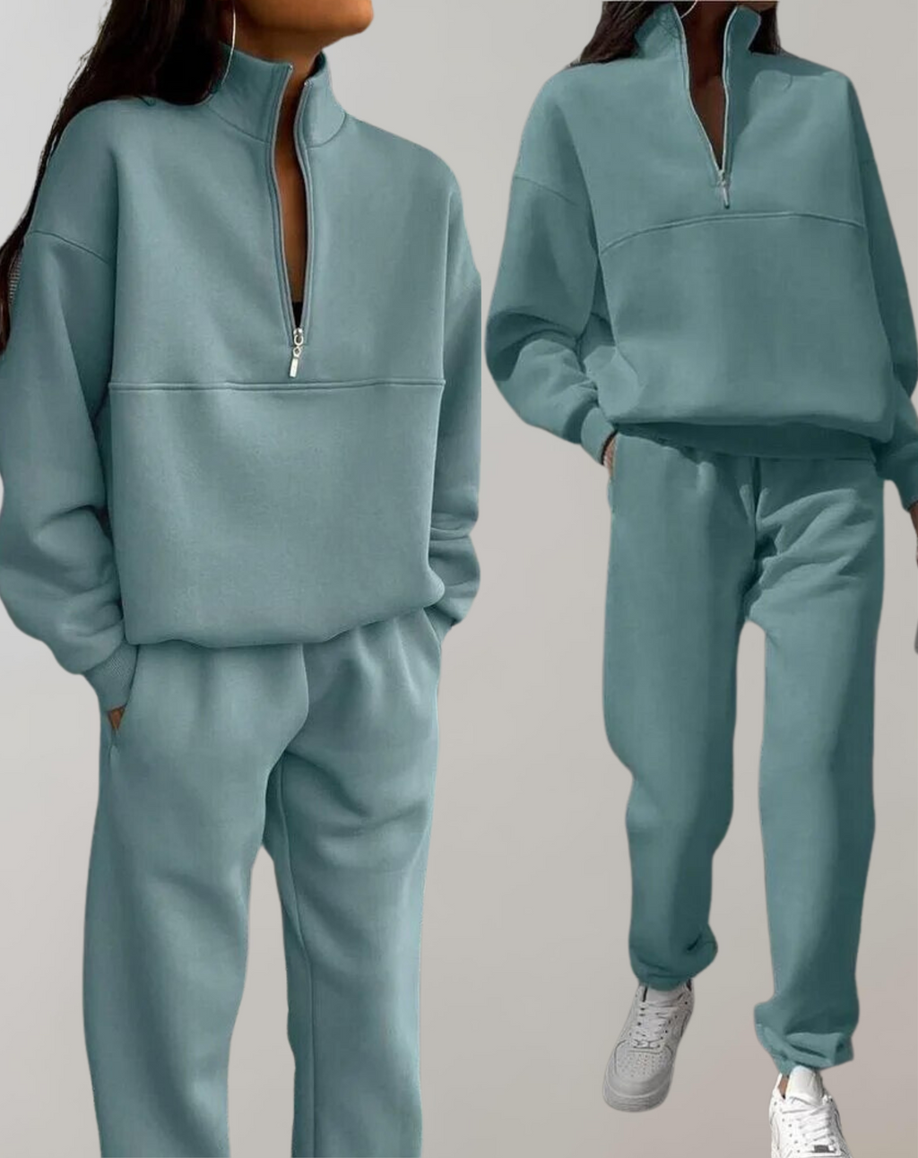 Lounge Sæt med Half-Zip Sweatshirt og Joggerbukser | Blødt Hjemmesæt & Afslappet Sæt