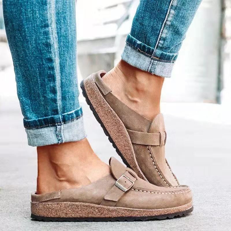 Ortopædiske Suede Slip-On Mules til Kvinder med Platformssål og Spænde