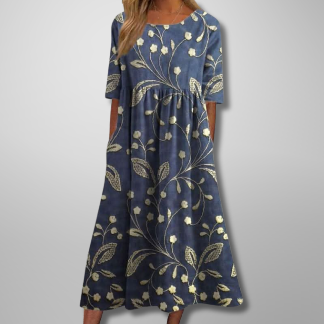 Gail | Afslappet Blomstret Midi Kjole