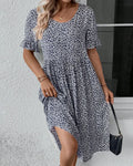 Blomstret Casual Midi Sommerkjole med Flæseærmer | Dimissions- & Strandkjole