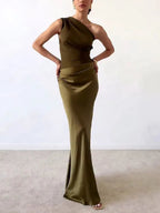 Anita | Elegant One Shoulder Neck Pleated Party Maxi Kjole