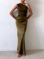 Anita | Elegant One Shoulder Neck Pleated Party Maxi Kjole