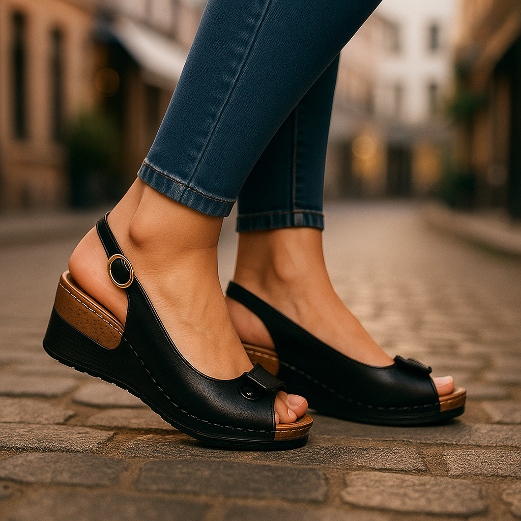 Peep-Toe Kilehæl Slingback Sandaler med Spænde | Komfort Platform Sommer & Hverdag