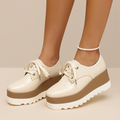 Dame Syntetisk Platform Sneaker Chunky med Snøreluk Firkantet Tå og Takket Gummisål