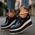 Dame Syntetisk Platform Sneaker Chunky med Snøreluk Firkantet Tå og Takket Gummisål