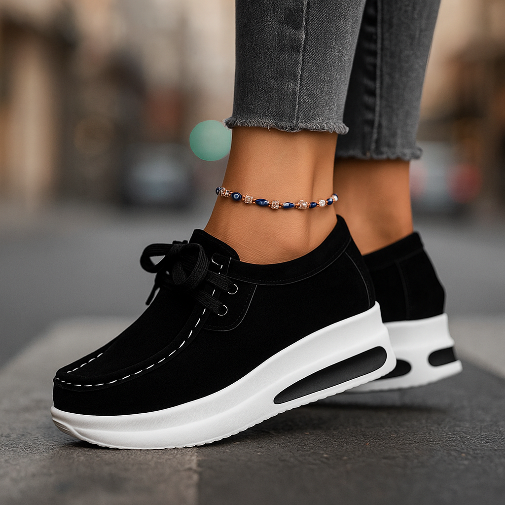 Suede Platform Sneakers med Chunky Sål | Lavskaft Snørebånd Hverdagssko