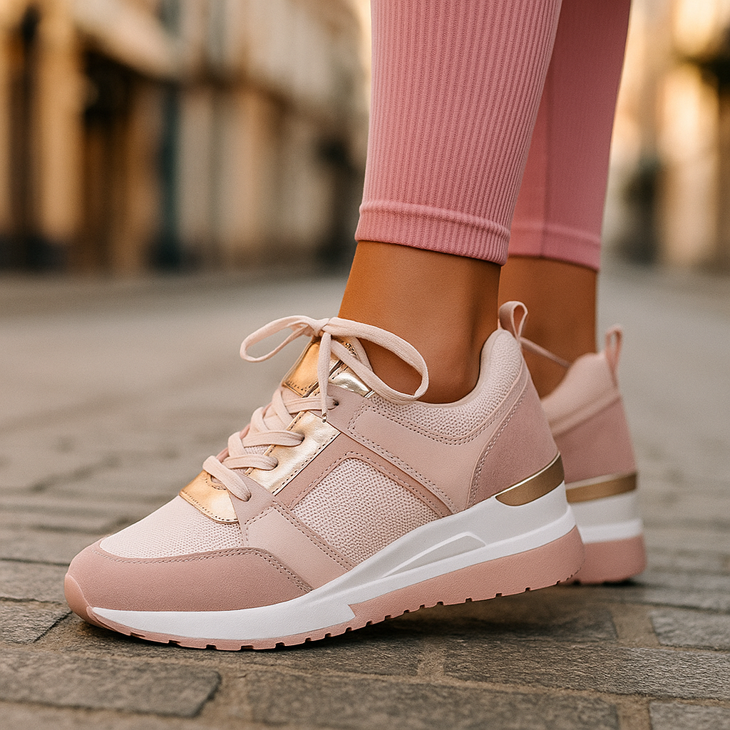 Dame Sneakers med Skjult Kilehæl | Elegant Hverdagsbrug — Læder Perforeret Panel