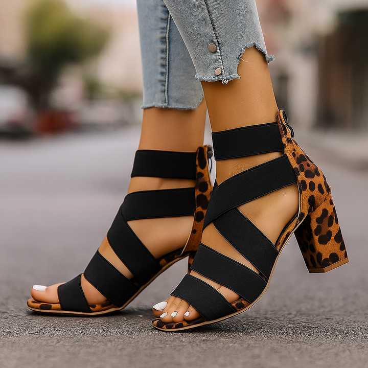 Dame Sandaler Elegant Sommertøj | Blokhæl Åben Tå — Ankelremme