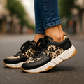 Strikket Leopardprint Løbesko med Chunky Sål | Lavskaft Sneakers med Snørebånd