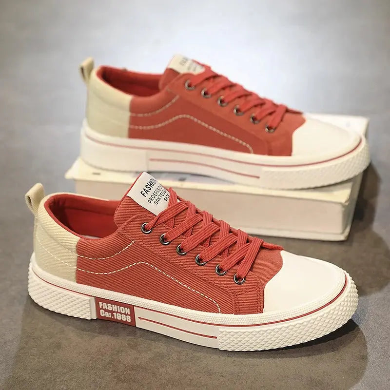 Lavskåret Canvas Gade Sneakers med To-Farvet Panel | Snørebånd Sommer & Hverdagssko