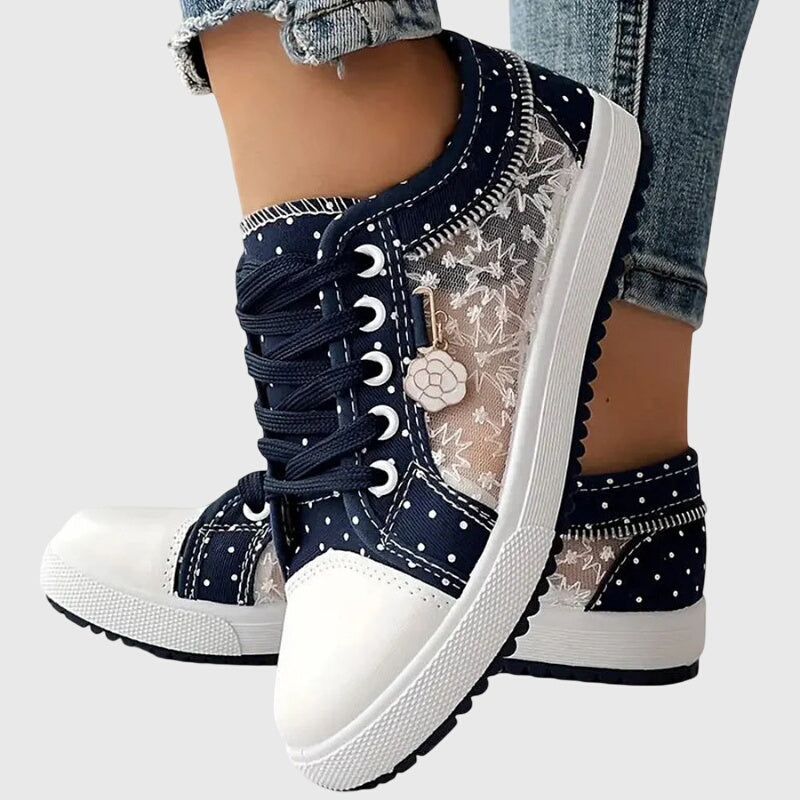 Ortopædiske Sneakers med Blonde Mesh Overlay | Lavskåret Platform Komfortsko