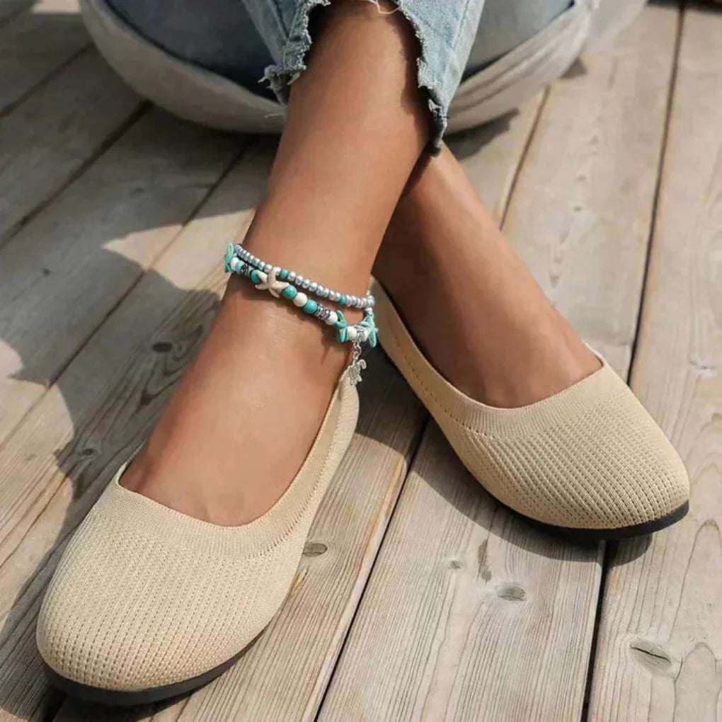 Dame Strik Ballet Flade Sko Slip-On Letvægts Ortopædisk med Rund Tå