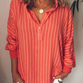 Stribet Skjortebluse med Halvknaplukning og Lange Ærmer | Casual Bluse & Sommerbluse