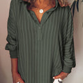 Stribet Skjortebluse med Halvknaplukning og Lange Ærmer | Casual Bluse & Sommerbluse