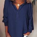 Stribet Skjortebluse med Halvknaplukning og Lange Ærmer | Casual Bluse & Sommerbluse