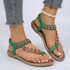 Sahara Bloom | Flad sandal med perler og tribalhjerte