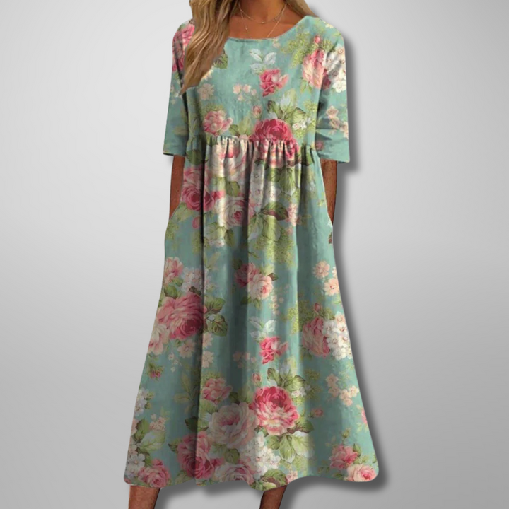 Gail | Afslappet Blomstret Midi Kjole