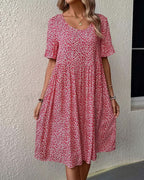 Blomstret Casual Midi Sommerkjole med Flæseærmer | Dimissions- & Strandkjole