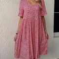 Blomstret Casual Midi Sommerkjole med Flæseærmer | Dimissions- & Strandkjole