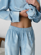 Dame 2-delt Pyjamasæt med Knappet Skjorte og Bukser