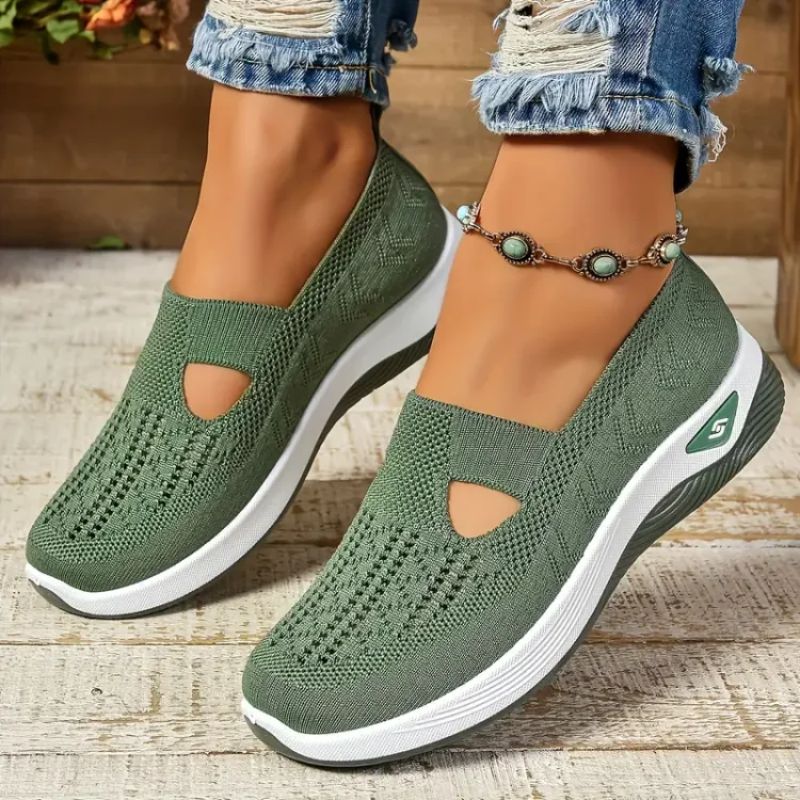 Dame Strik Sneaker Slip-On Mary Jane med Åndbar Overdel og Chunky EVA Sål