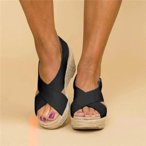 Ortopædiske Espadrille Wedge Sandaler Kvinders Krydsrem Platform Sko